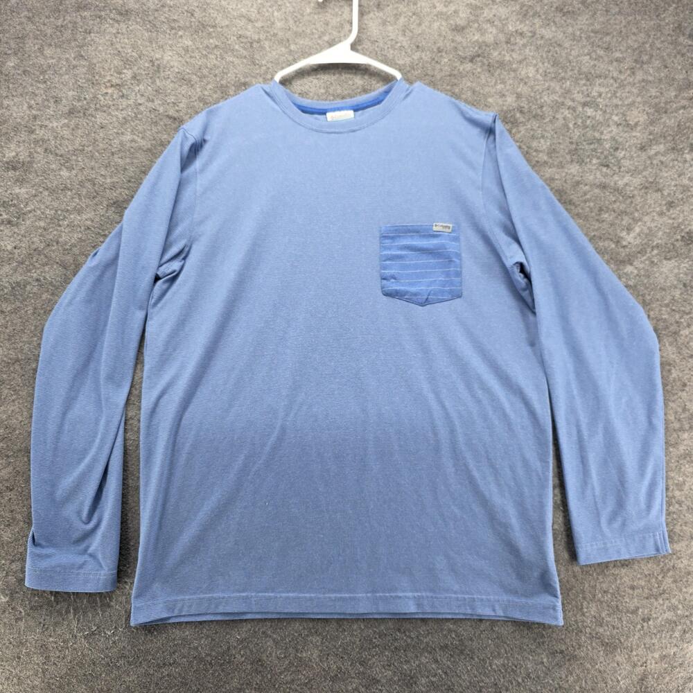 Columbia Shirt Mens M Blue Long Sleeve Crewneck Polyester Spandex Logo